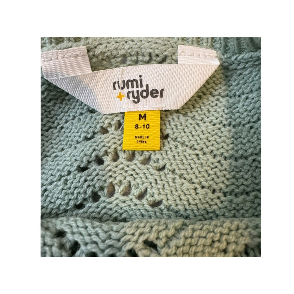 Rumi + Ryder Girls Sage Green Pointelle Knit Scalloped Hem Sweater Size M 8-10 - Picture 4 of 5